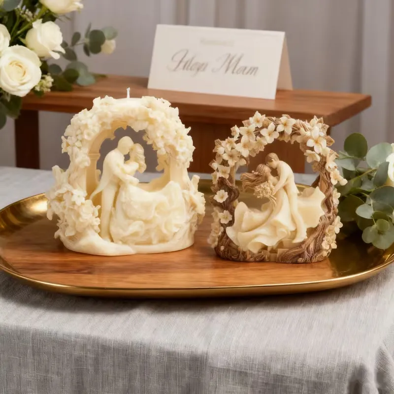 Couple Kissing Under Flower Arch Candle