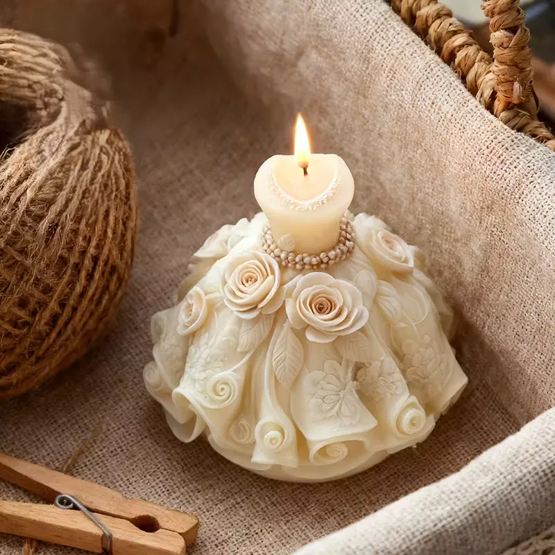 Rose Wedding Dress Candle
